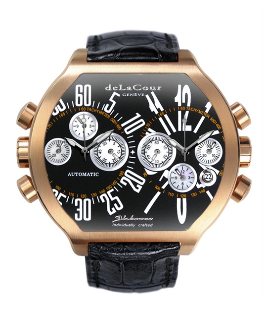 Replica DeLaCour BiChrono S2 Rose Gold Black and White WAPG0158-0979 Replica Watch